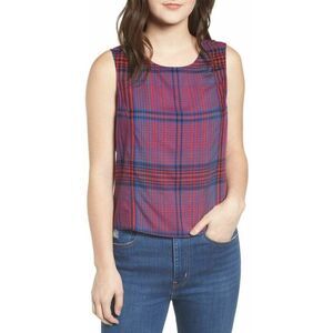 BP. Women's Plaid Pattern Crop Tank Top Pink Red Blue Chinoise Size XS